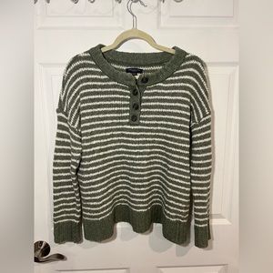 American Eagle Green/White Striped Sweater